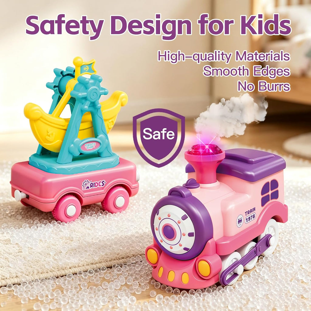 Juego de tren eléctrico para niñas con vapor, música y luces