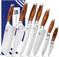 Juego de cuchillos de cocina de 7 piezas, acero inoxidable alemán para cuchillos de chef con mango de madera de Pakkawood, juego de cubiertos perfecto para regalo