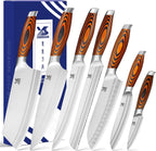 Juego de cuchillos de cocina de 7 piezas, acero inoxidable alemán para cuchillos de chef con mango de madera de Pakkawood, juego de cubiertos perfecto para regalo