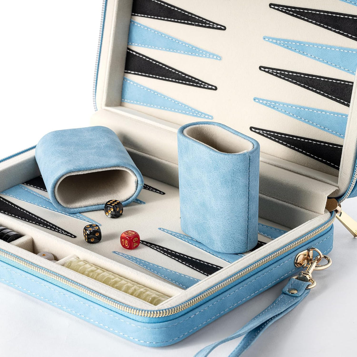 Juegos de backgammon para adultos y niños, tablero clásico de backgammon con dados de damas únicos, funda plegable de piel sintética de backgammon para backgammon (color azul)