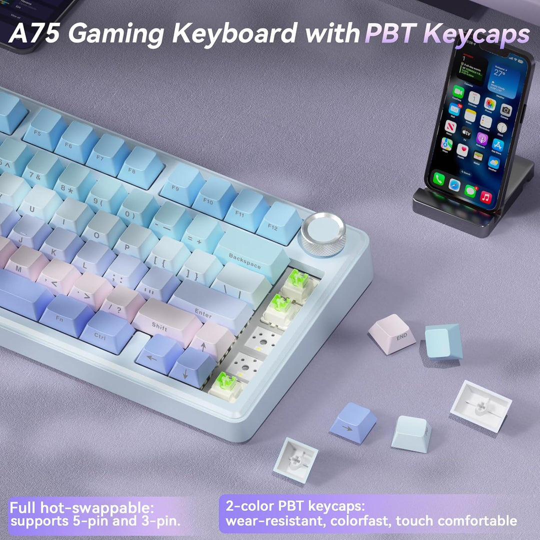 SOLAKAKA Teclado mecánico inalámbrico A75, teclado para juegos inte...