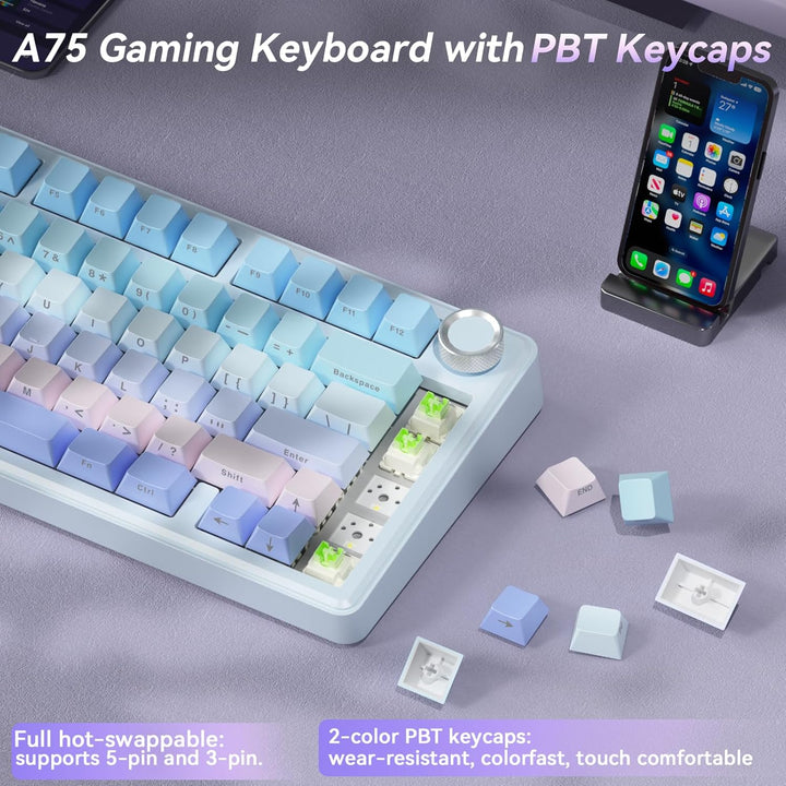 SOLAKAKA Teclado mecánico inalámbrico A75, teclado para juegos inte...