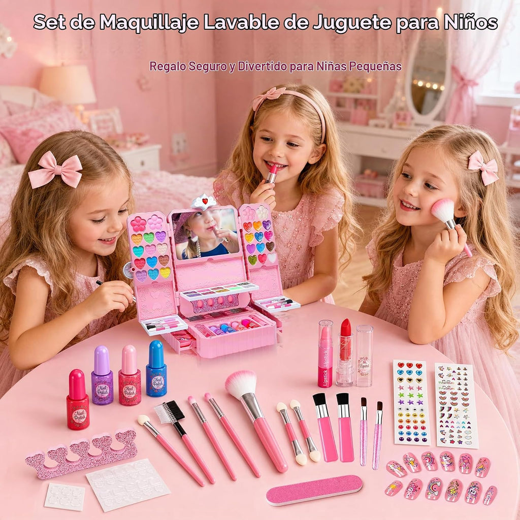 Kit de maquillaje infantil de 75 piezas para niñas, juego de maquillaje de