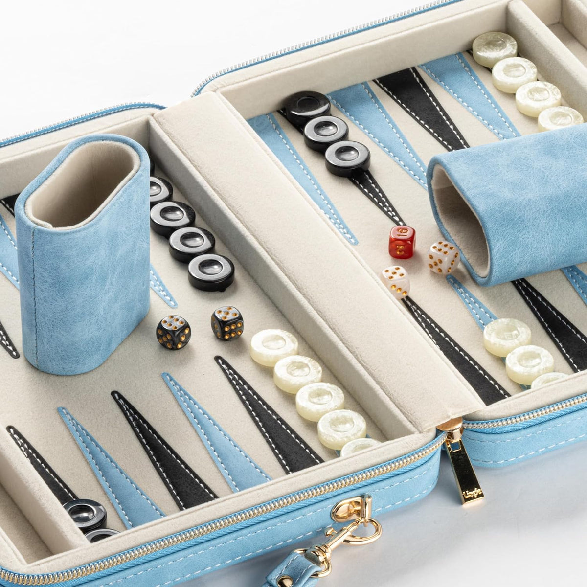 Juegos de backgammon para adultos y niños, tablero clásico de backgammon con dados de damas únicos, funda plegable de piel sintética de backgammon para backgammon (color azul)