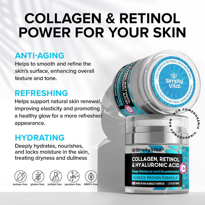 SimplyVital - Crema hidratante de colágeno, retinol y ácido hialuró...