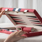 Juegos de backgammon de 15 pulgadas para adultos, tablero clásico de backgammon con dados de damas únicos, exterior de piel sintética e interior de terciopelo, juego de viaje de backgammon portátil (rojo)