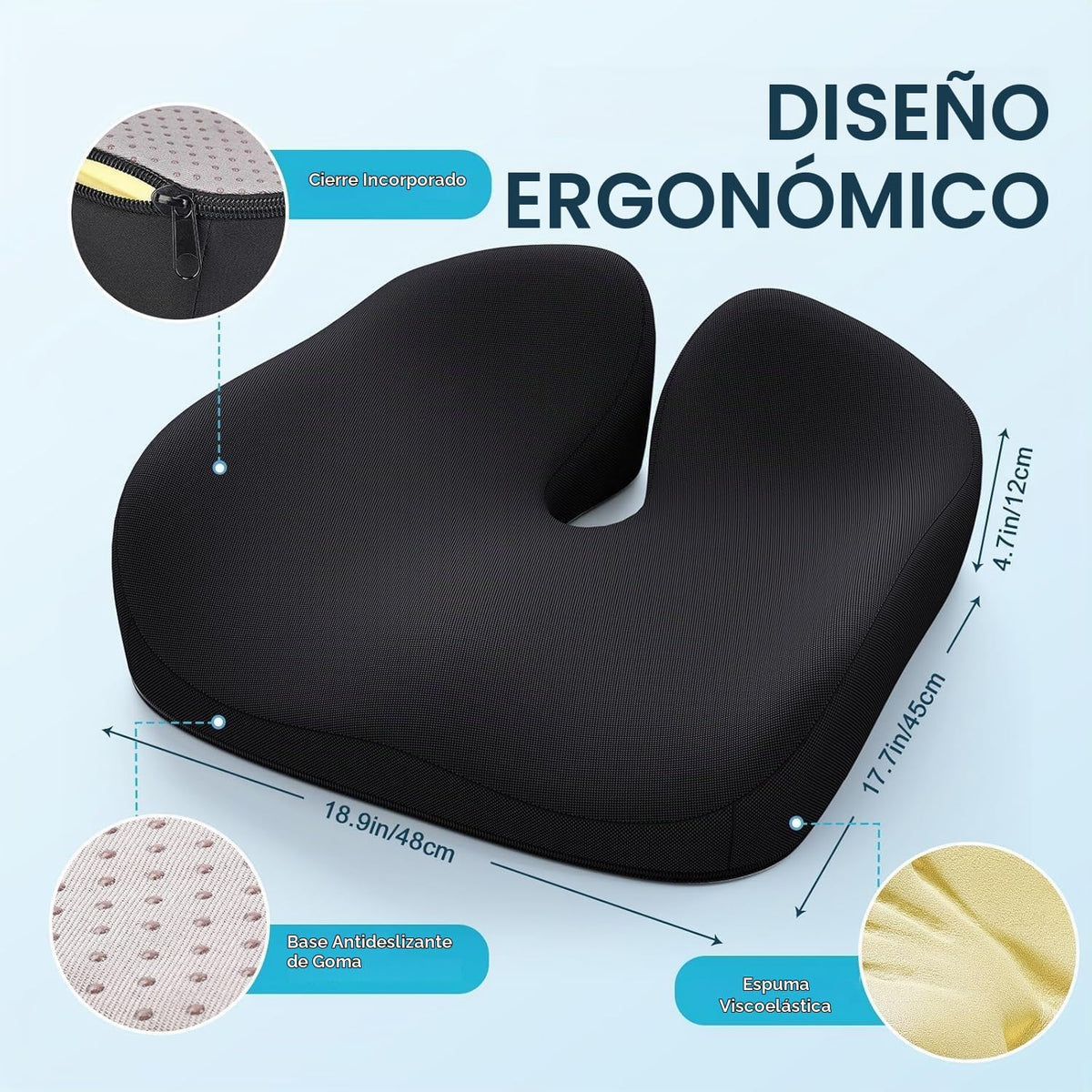 Lámpara Benazcap - Cojín ergonómico de espuma viscoelástica para silla de oficina