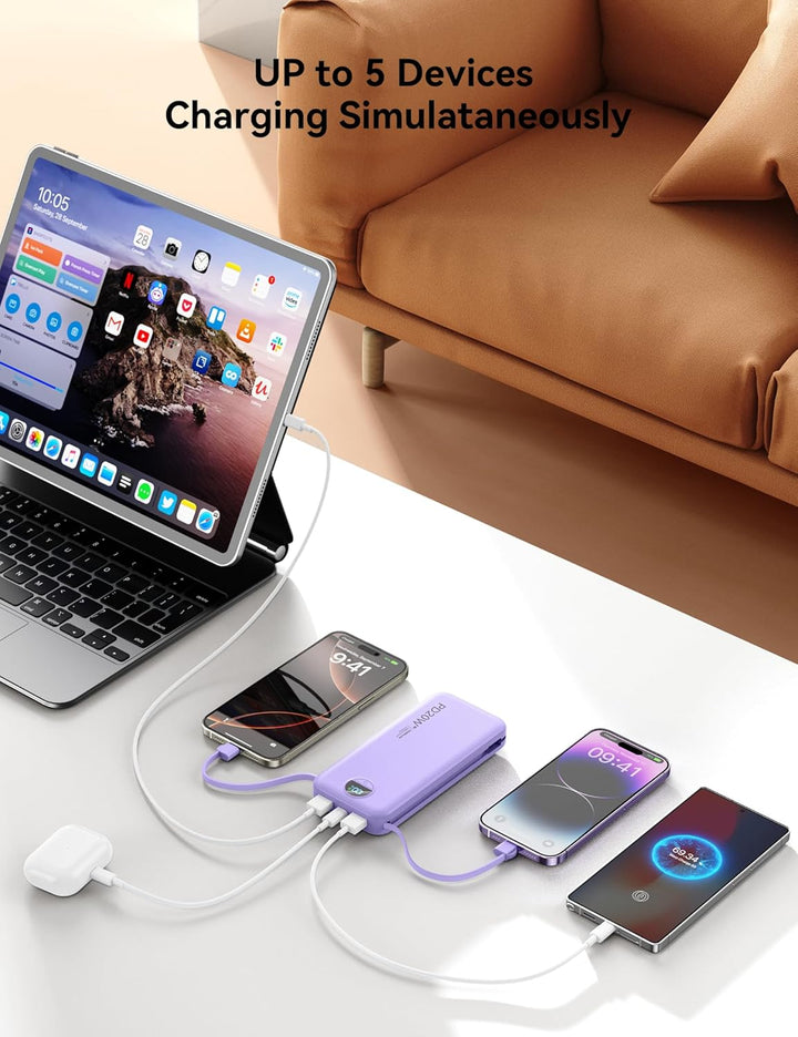 Cargador ultraportátil de 10000 mAh con cables integrados y enchufe...