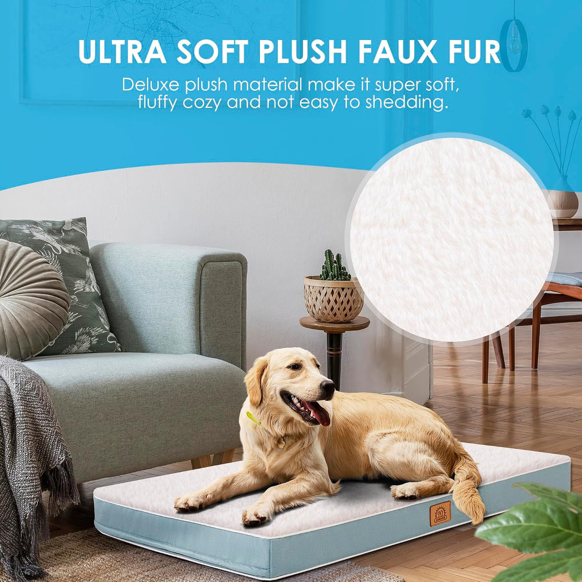 Cama ortopédica para perros grandes - Gran cama impermeable para jaula de perro con funda extraíble y lavable, soporte de espuma tipo caja de huevos, fondo antideslizante, lujosa cama de felpa para