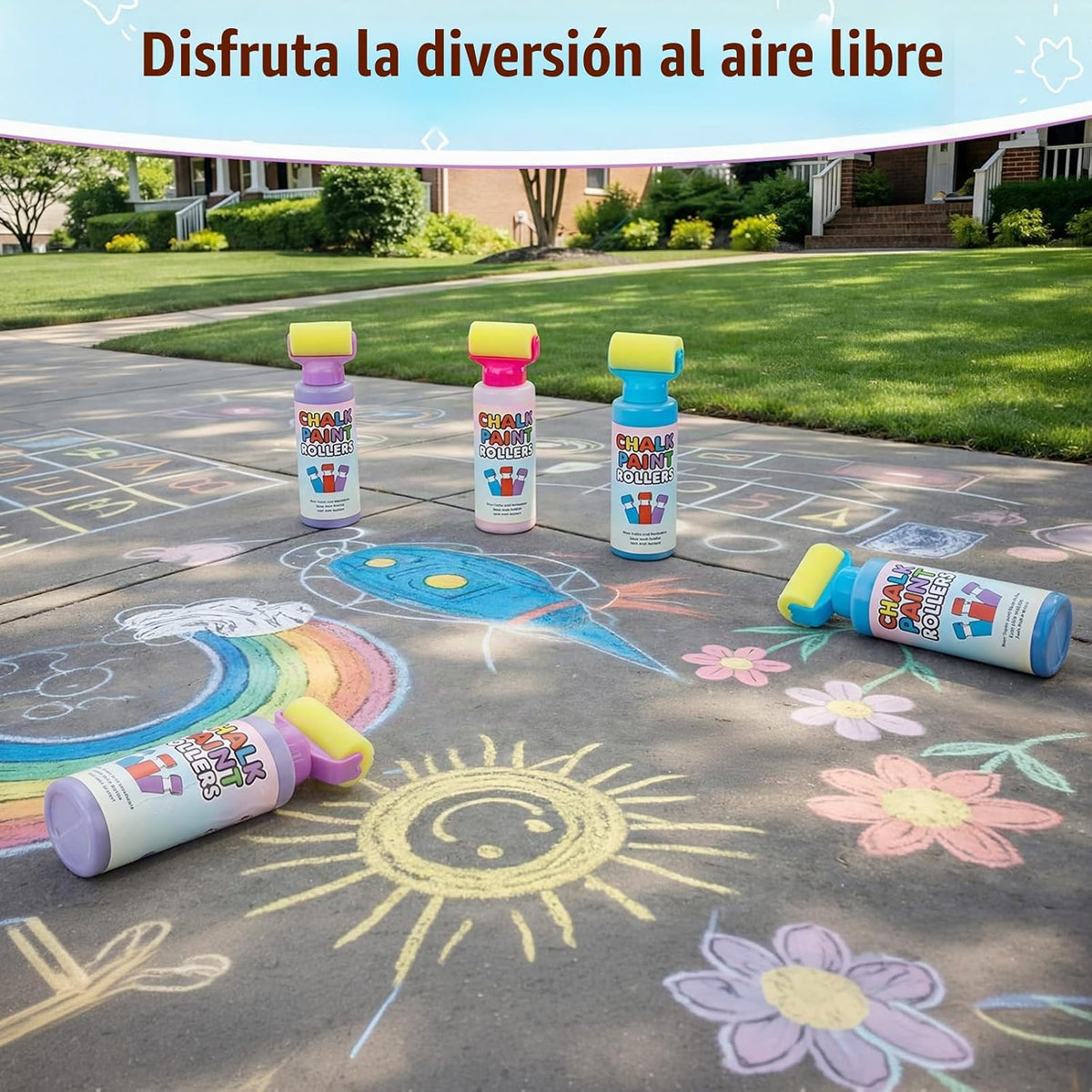 Juego de 6 tizas de rodillo para acera, color rosa, azul, morado