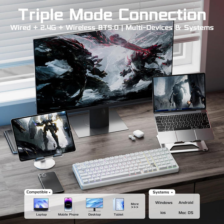 LEOBOG HI98C Pro Teclado mecánico inalámbrico para juegos, triple m...