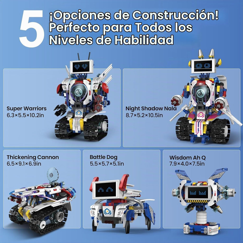STEM Robot Kit de construcción para niños de 6 a 16 años | 603 piezas 5 en 1 | 4 modos de control | Aplicación y control remoto | Juguete robot de codificación recargable | Regalo educativo de ingeniería para niños y niñas