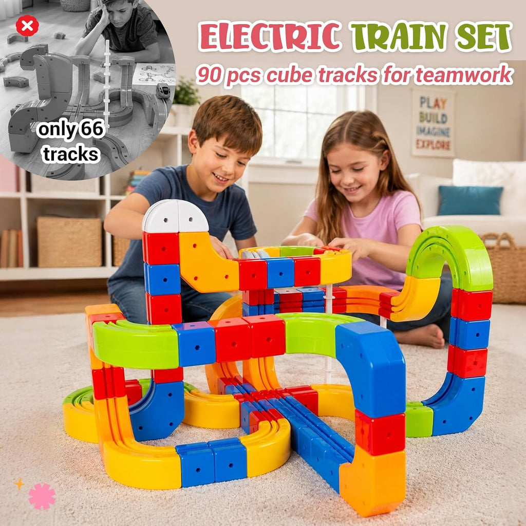 Juego de tren eléctrico para niños, 147 piezas (90 pistas de cubo) juguete