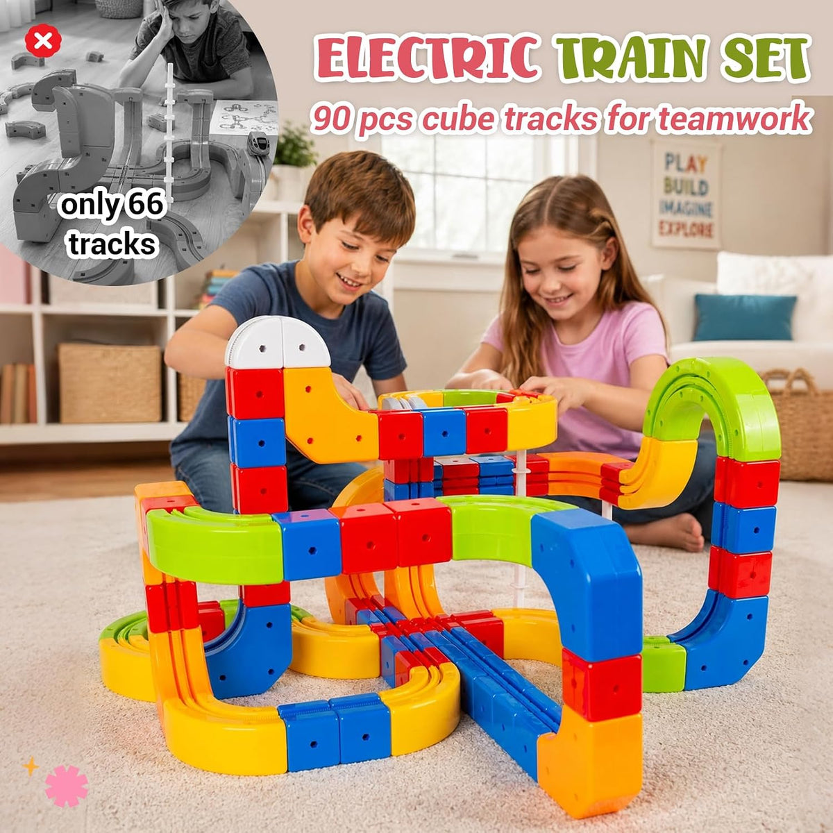 Juego de tren eléctrico para niños, 147 piezas (90 pistas de cubo) juguete