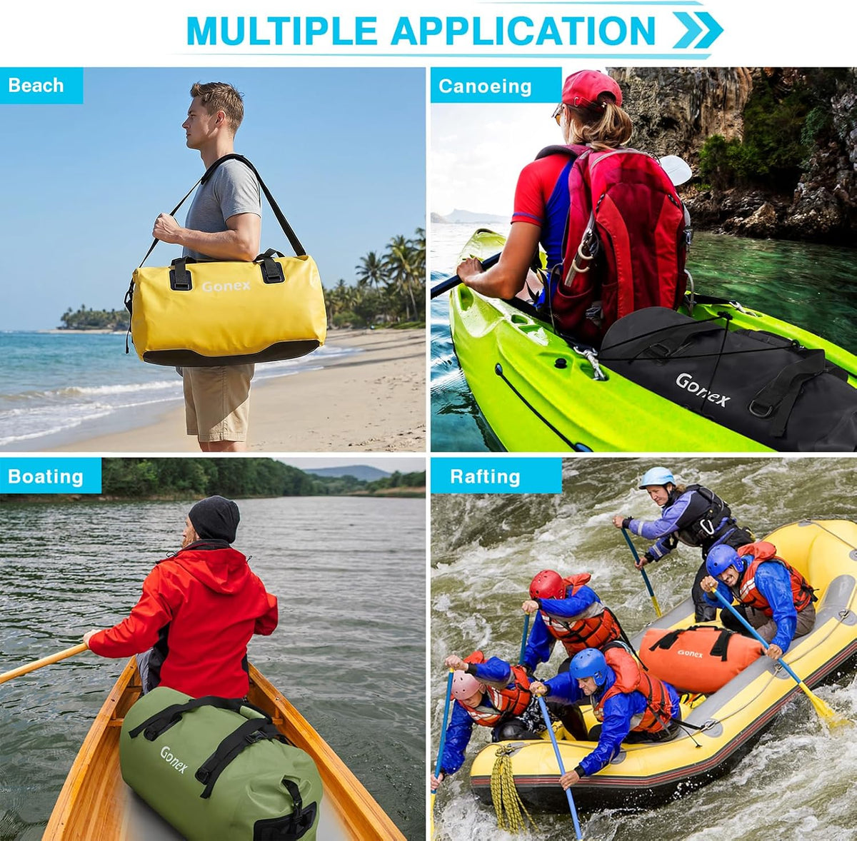 Gonex Bolsa de lona impermeable extra grande de 40 L, 60 L, 80 L, bolsa de lona seca de viaje, bolsa resistente con correas y asas duraderas para kayak, paddleboarding, navegación, rafting, pesca