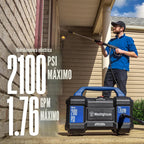 Westinghouse ePX3100v - Lavadora a presión eléctrica, 2100 PSI máximo, 1.76 GPM máximo, asa de transporte incorporada, cañón de espuma desmontable, varita de acero profesional, juego de 3 boquillas