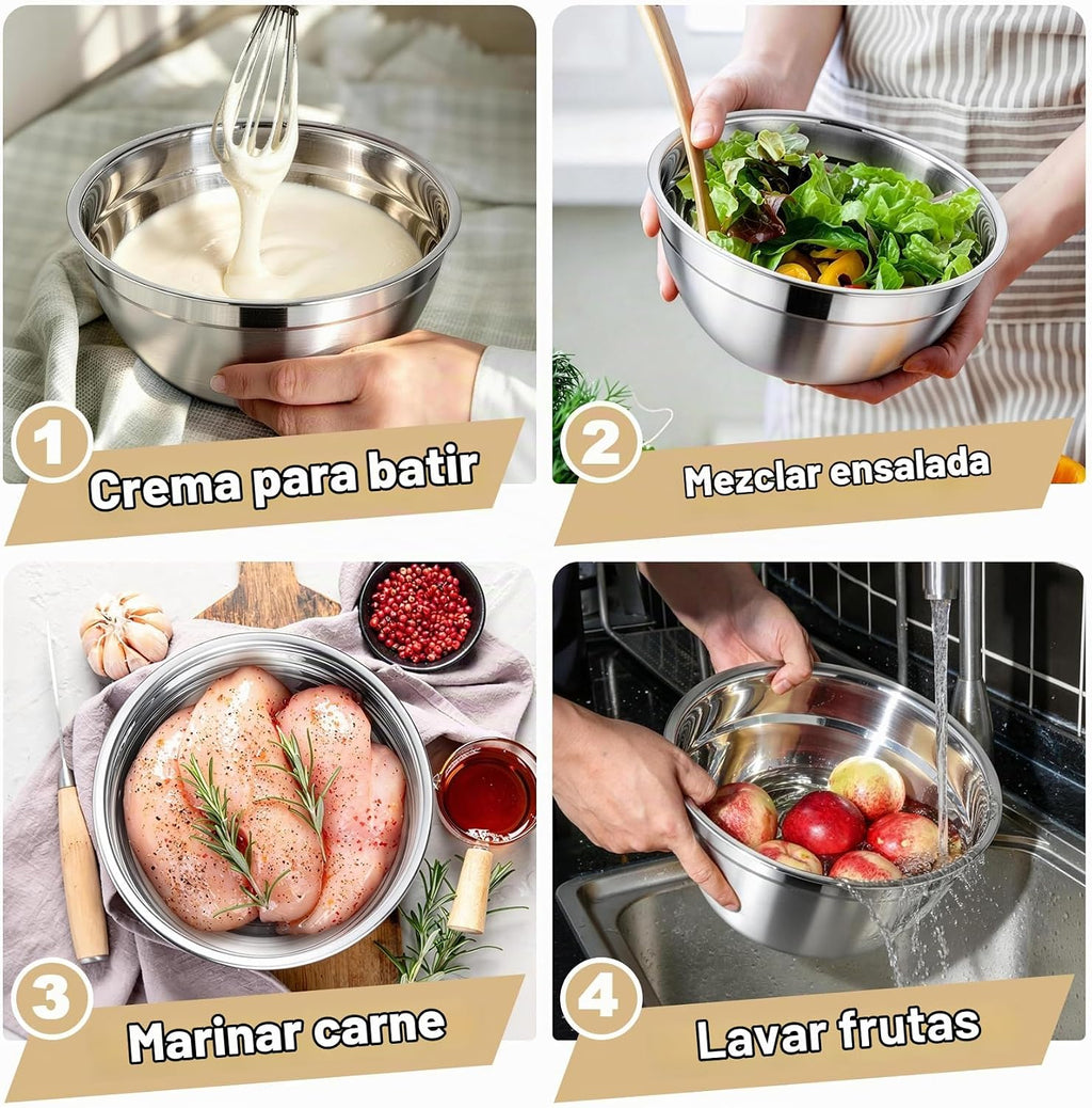 TeamFar - Cuencos para mezclar, cuencos de acero inoxidable y tapas herméticas