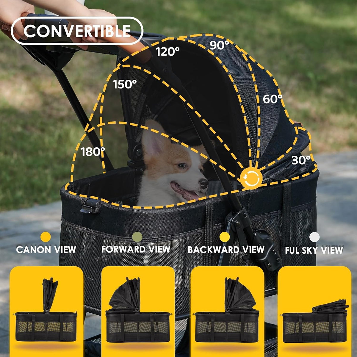 Zoosky Cochecito para mascotas 3 en 1 con transportador extraíble, cochecito plegable para perros y gatos pequeños/medianos, impermeable, todo terreno, con parasoles, asiento de coche