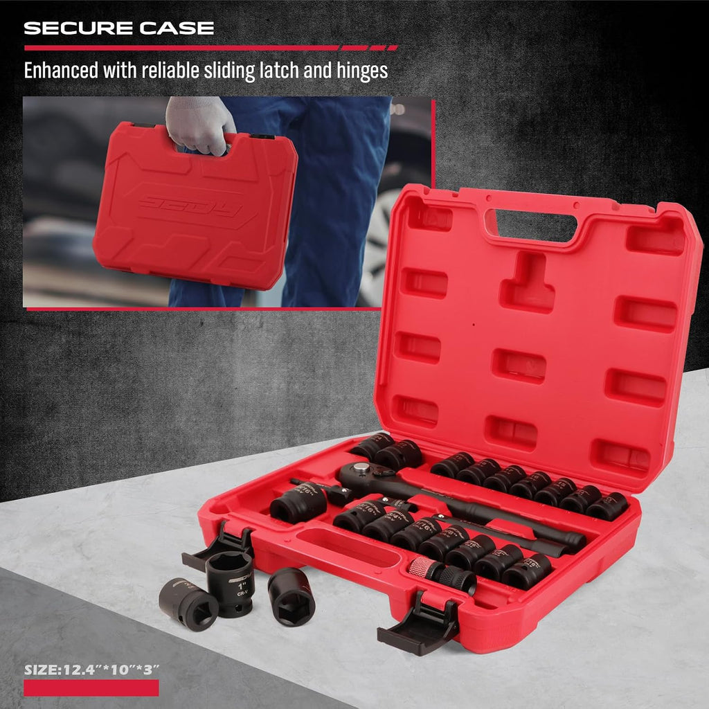 Juego de llaves de enchufe de transmisión de 1/2": Juego de 25 piezas de llave de trinquete de enchufe de impacto SAE y métrico, juego de herramientas de enchufe con caja de almacenamiento para