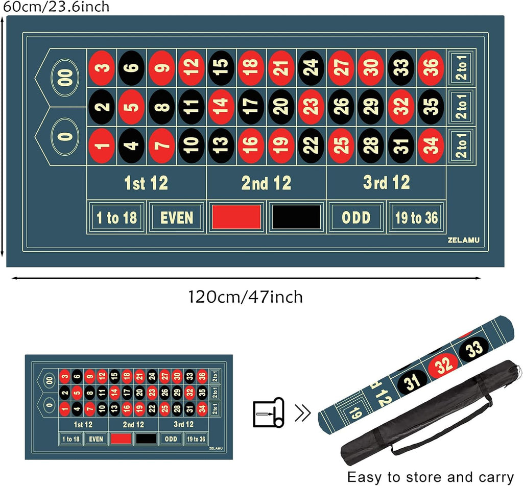 Tapete de mesa de póquer de ruleta, 47 x 23.6 pulgadas, tapete de goma