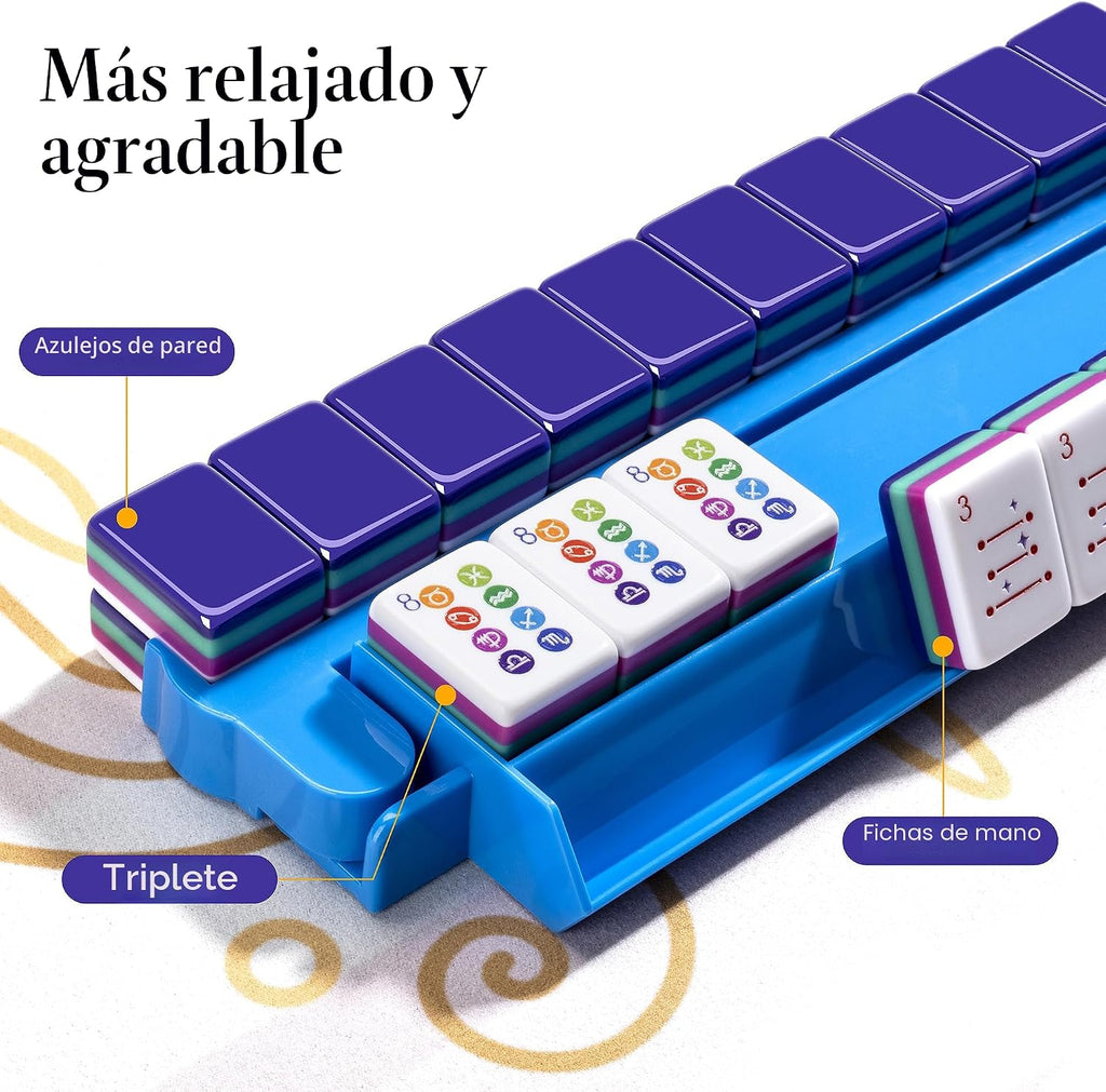 American Mahjong - Juego de azulejos de 160 azulejos acrílicos con 4 estantes y empujadores de azulejos Mahjong todo en uno, 12 diseños del zodiaco, colores de 4 capas, 100 fichas, 3 dados