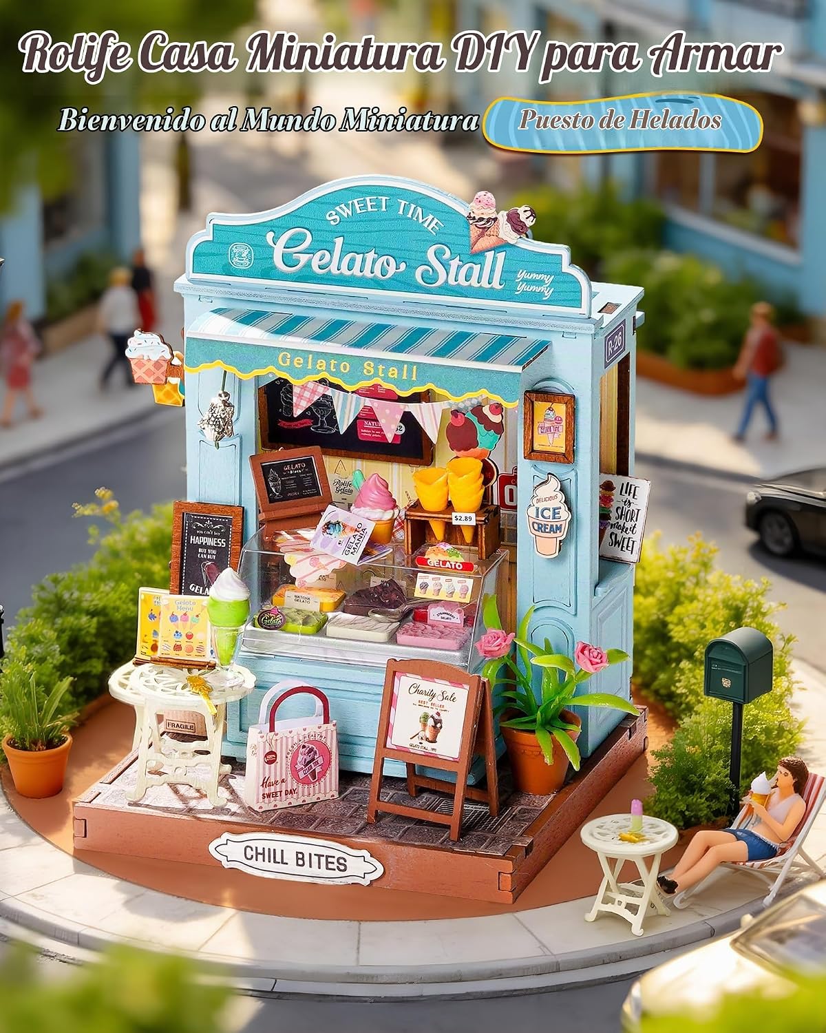 Rolife Kit de casa en miniatura de helado de verano