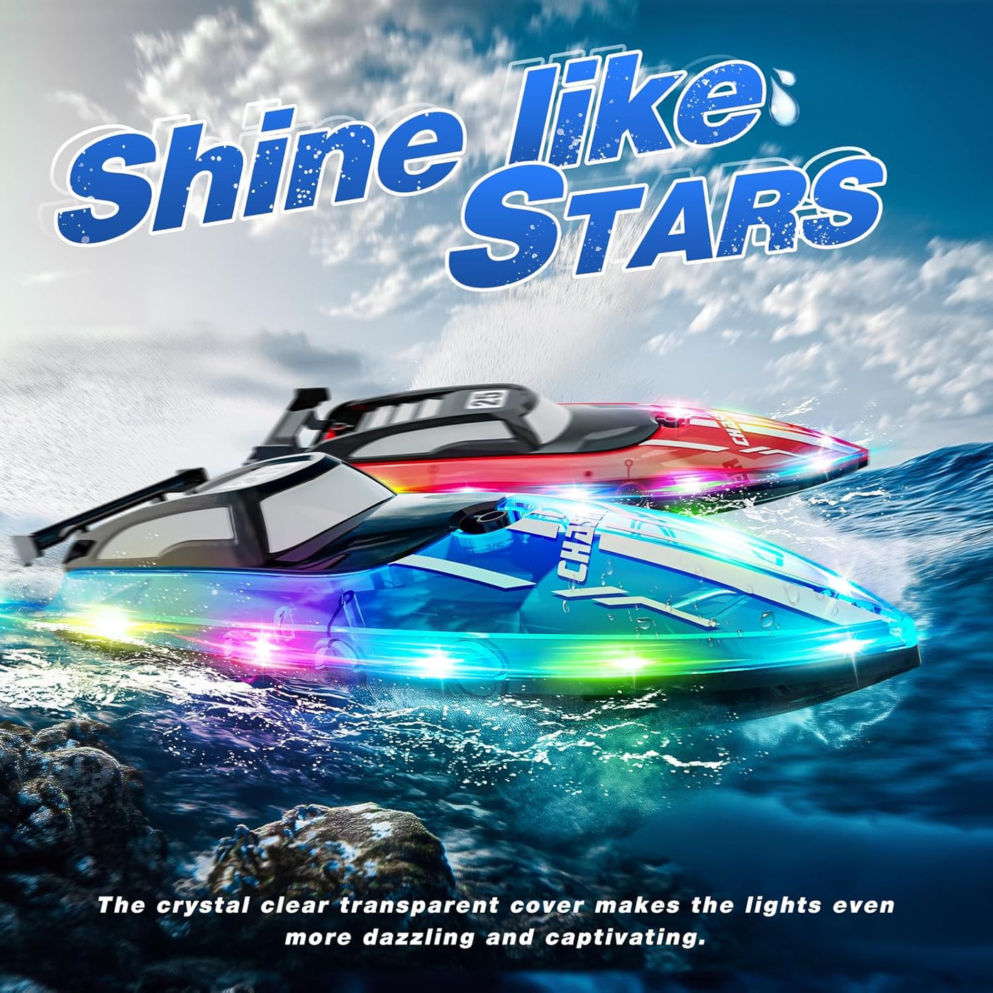 JOI MEW Barco a control remoto para niños con luces LED, barcos de...