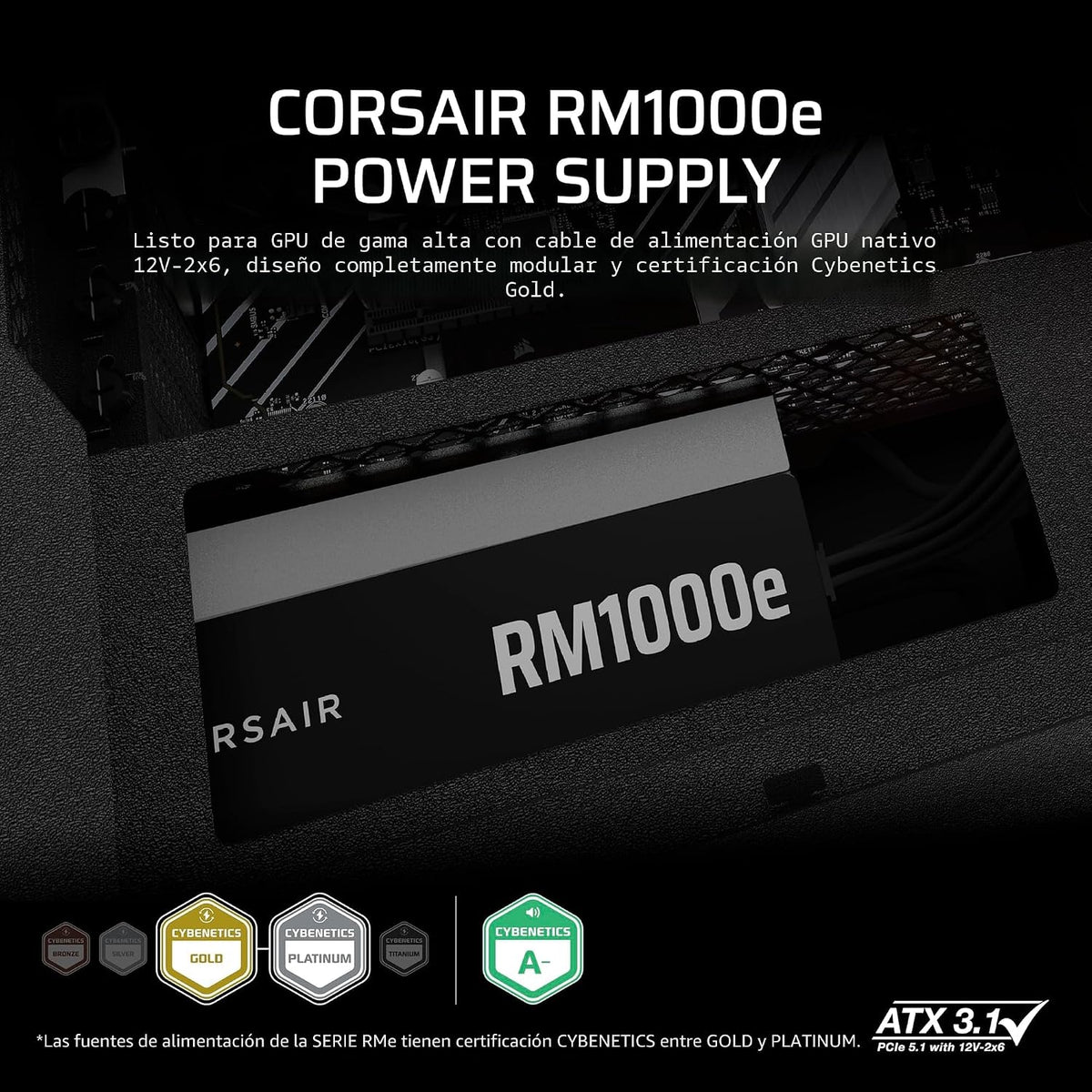 CORSAIR RM1000e (2025) Fuente de alimentación ATX completamente mod...