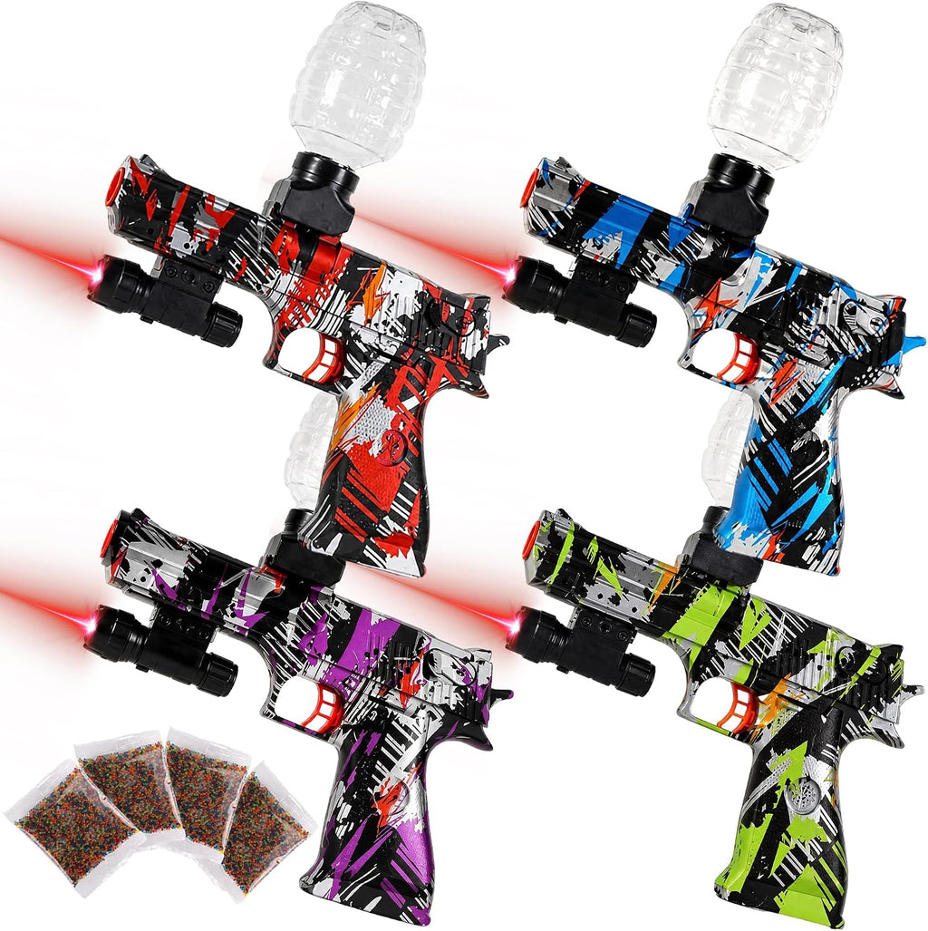 Paquete de 4 lanzadores de gel con accesorios ricos, salpicaduras automáticas de 12 Orby por segundo, batería recargable de 7.4 V, juguete de actividades de equipo al aire libre para mayores de
