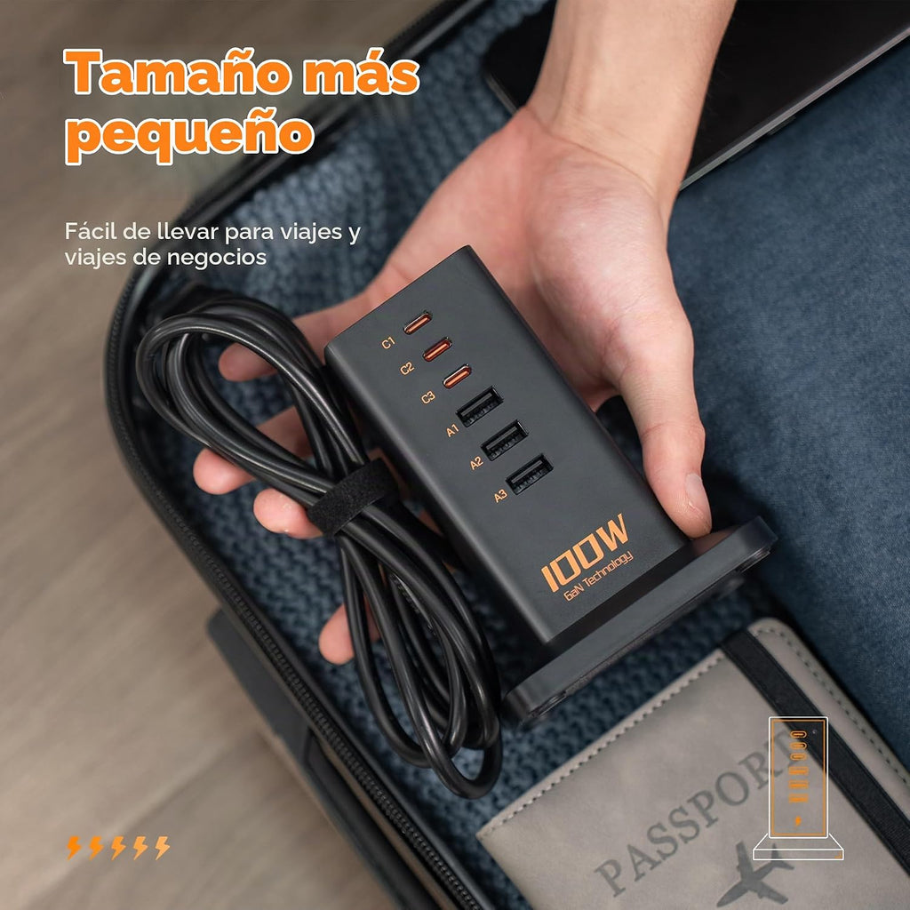 TESSAN Estación de Carga USB de 100W para Múltiples Dispositivos 6-en-1 Cargador USB