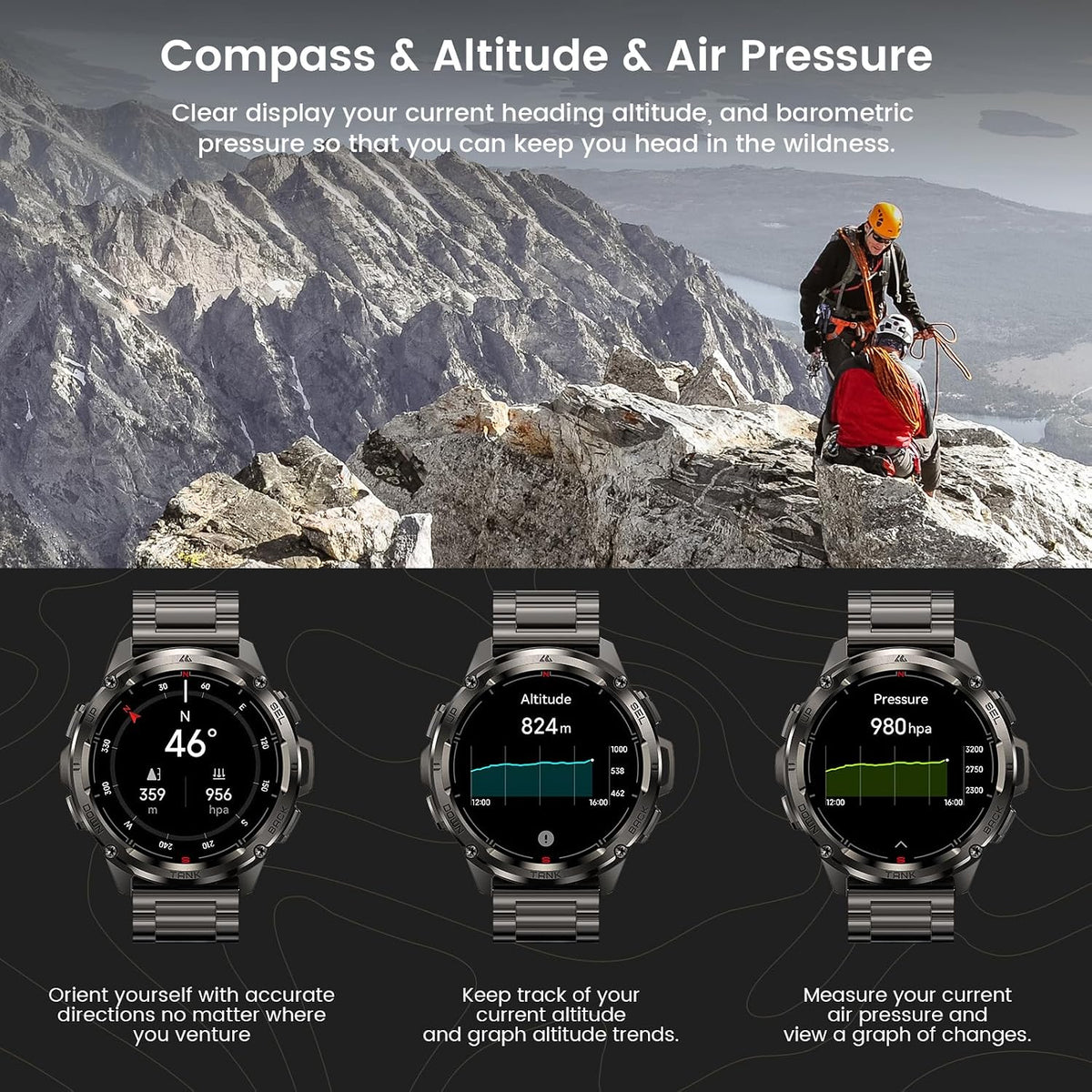 T3 Ultra Smart Relojes para hombre, GPS, resistente, cuerpo de acero inoxidable