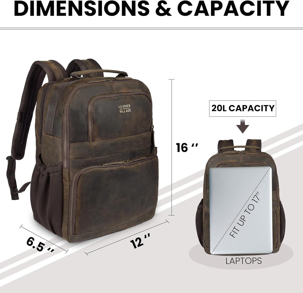 LEATHER VILLAGE Mochila de cuero para hombre de trabajo, Marrón desteñido