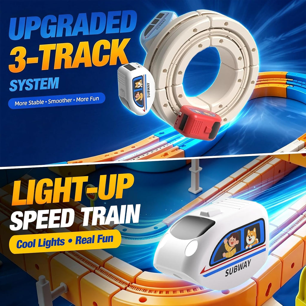 Juego de tren eléctrico 208PCS, juguete de 3 pistas que desafía la