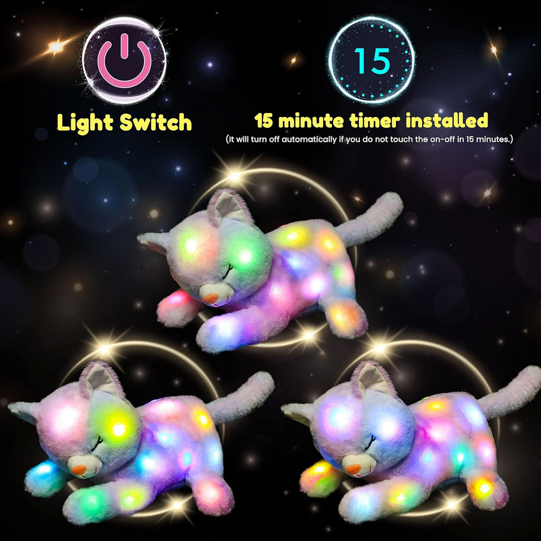 Hopearl Gatito de peluche con luces LED, mamá gato iluminada con 3...