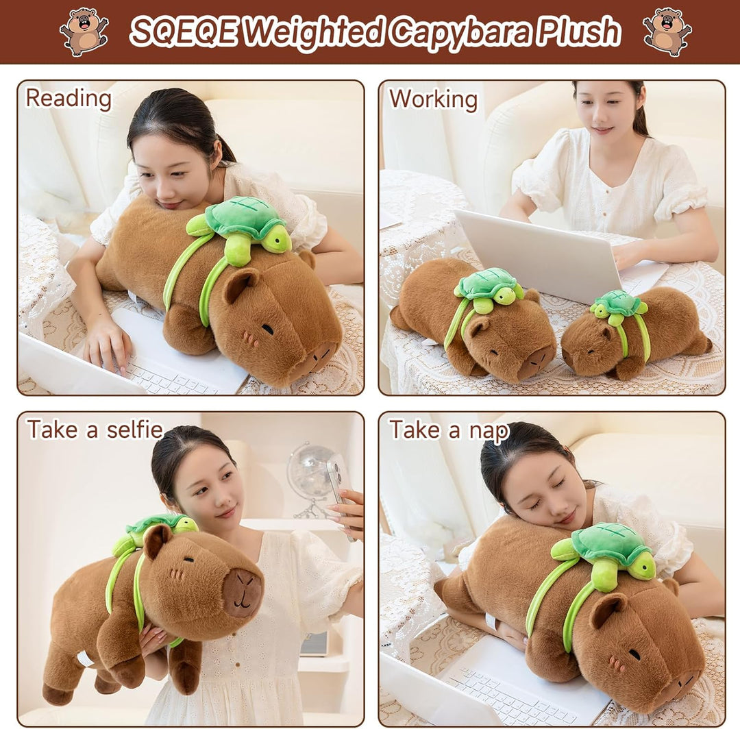 SQEQE - Peluche con peso de capibara con mochila de tortuga, juguet...