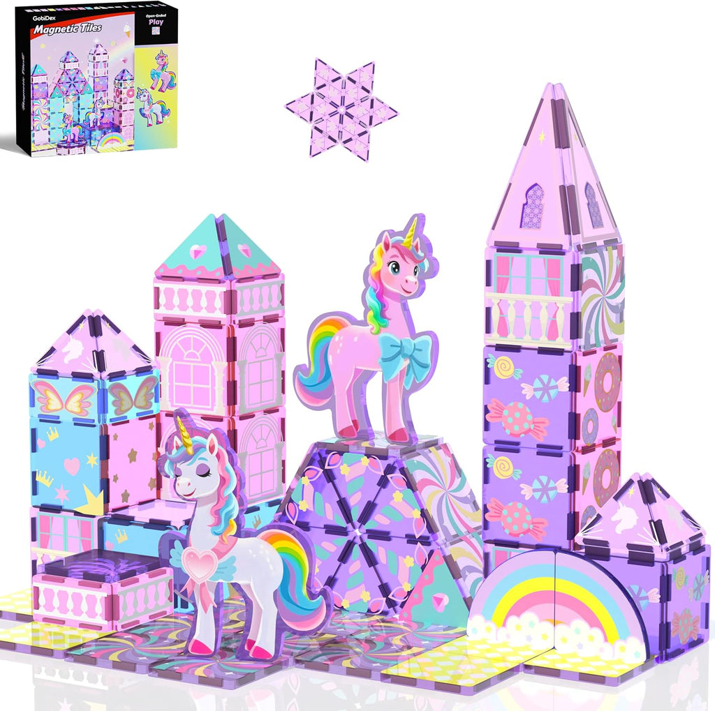 GobiDex Unicorn Toys Magnetic Tiles, Princess Castle Building Set para Girls