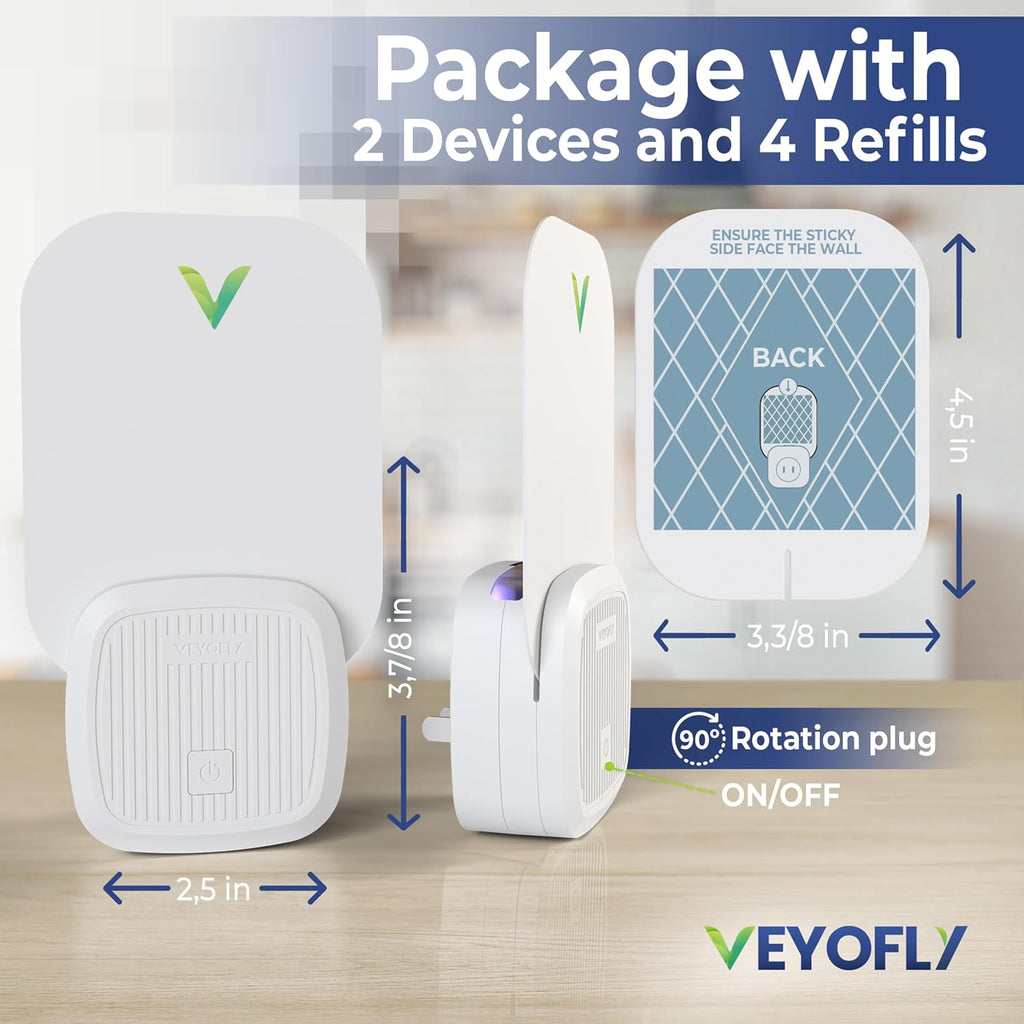 VEYOFLY Trampas para Moscas de la Fruta de Interior Enchufables con UV, Trampa para Mosquitos de Fruta, 2 Dispositivos + 4 Recargas
