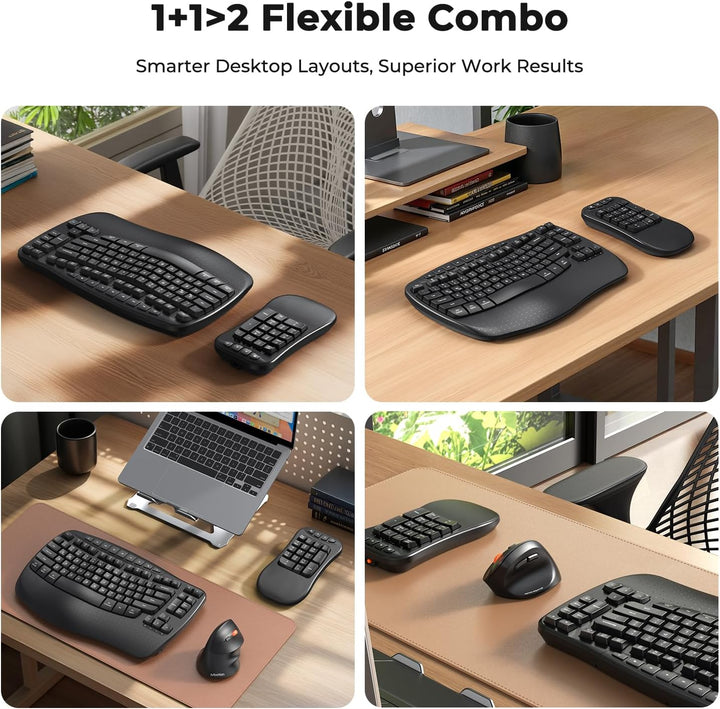 MEETION Wave - Teclado ergonómico, 2.4 GHz, inalámbrico, Bluetooth...
