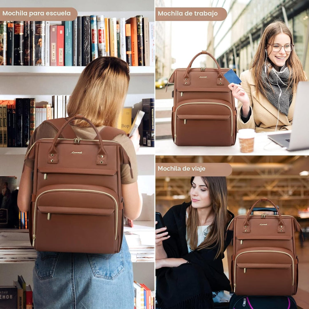 LOVEVOOK Mochila de cuero para laptop para mujer de 15.6 pulgadas,...