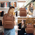 LOVEVOOK Mochila de cuero para laptop para mujer de 15.6 pulgadas, bolsa de viaje para enfermeras, profesores, bolsa de computadora, bolsas de trabajo profesionales de negocios universitarios con puerto USB, color marrón