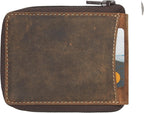 Cartera de cadena de acero con cierre de cremallera de cuero de grano