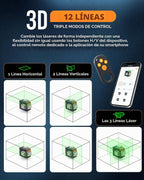 CIGMAN Nivel láser de control de gestos con pantalla lateral, 3 líneas autonivelantes verdes de 360°, línea de gestos manos libres y control de brillo, modo estroboscópico, 2 baterías de iones de