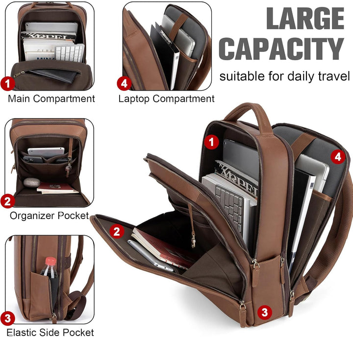Tzowla Mochila de cuero para laptop, bolsa para hombres y mujeres,...