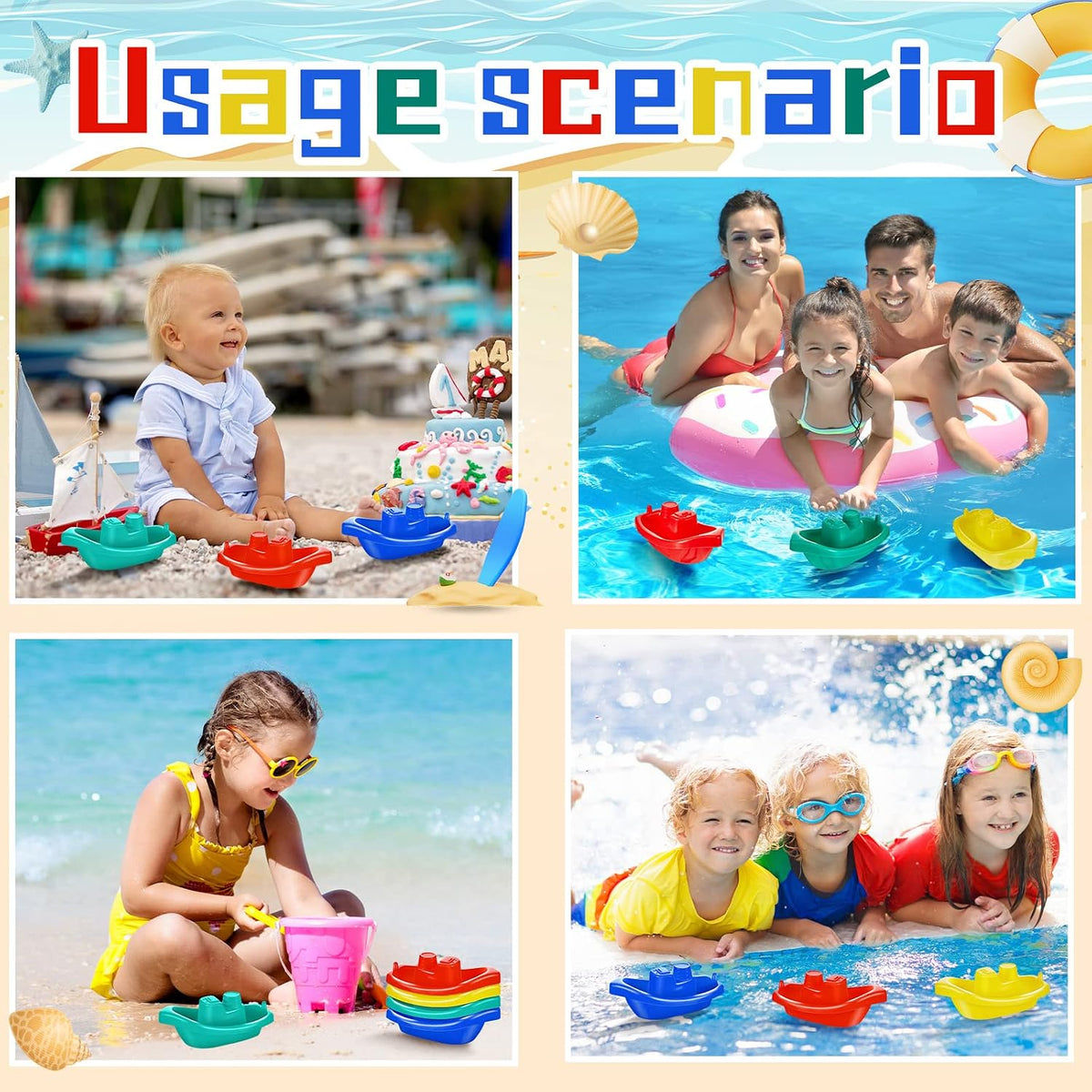 Woanger 100 juguetes de baño de barco pequeño, apilables, flotantes, juguetes de plástico para bebés y niños pequeños, piscina de verano y fiesta de bañera, vibrantes, 4 colores (colorido)