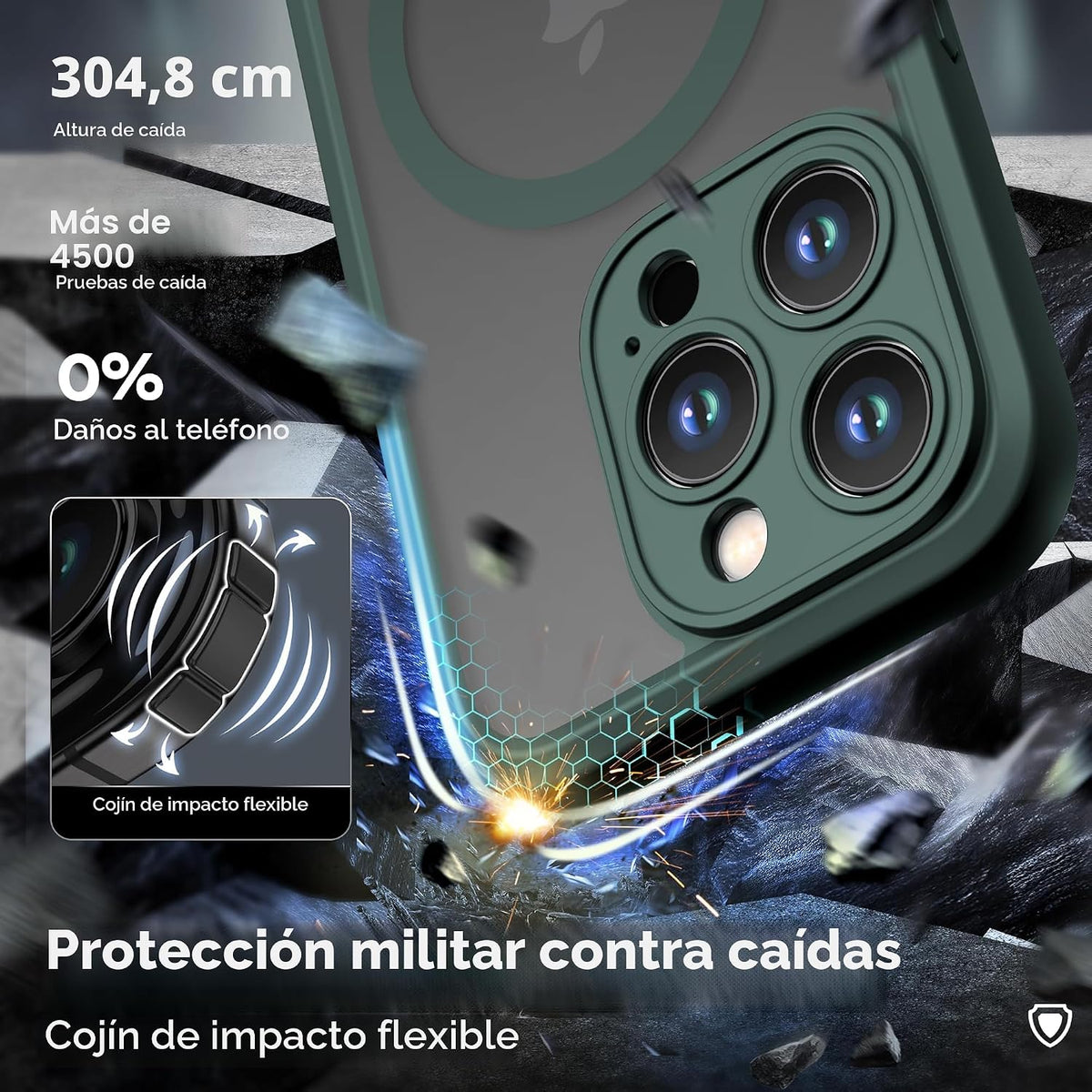ImpactStrong Protector Magnético Diseñado para Funda iPhone 15 Pro [Protección de Cámara] [Probado contra Caídas de Grado Militar] [Compatible con MagSafe] Funda de Teléfono Delgada Translúcida Mate