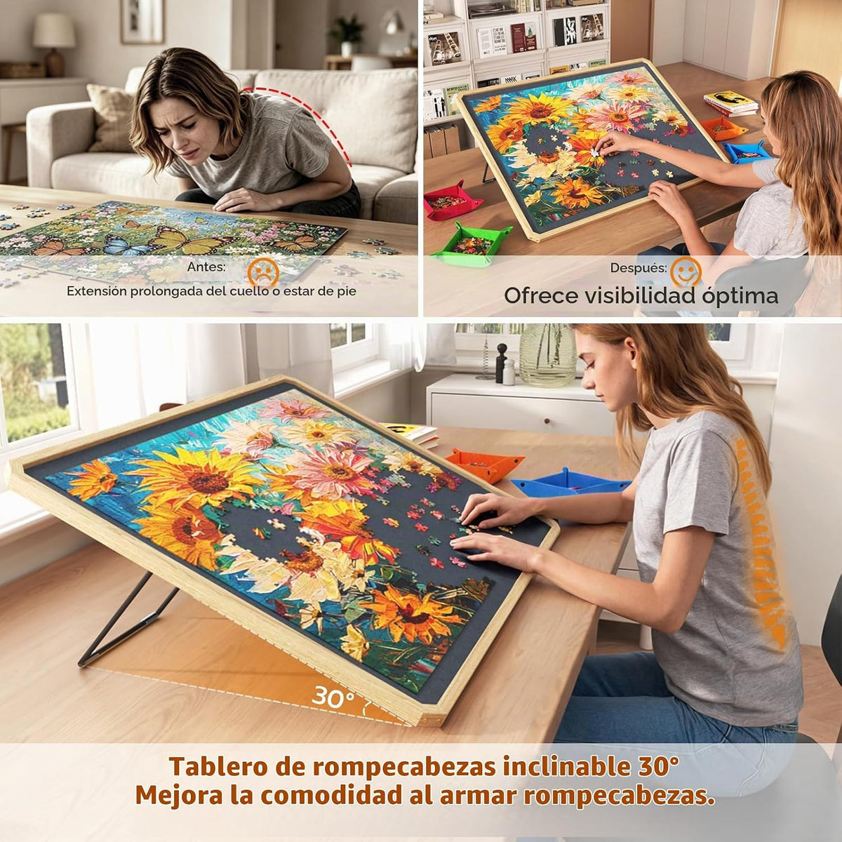 Tablero de rompecabezas de 1000 piezas con soporte inclinable, 6 bandejas