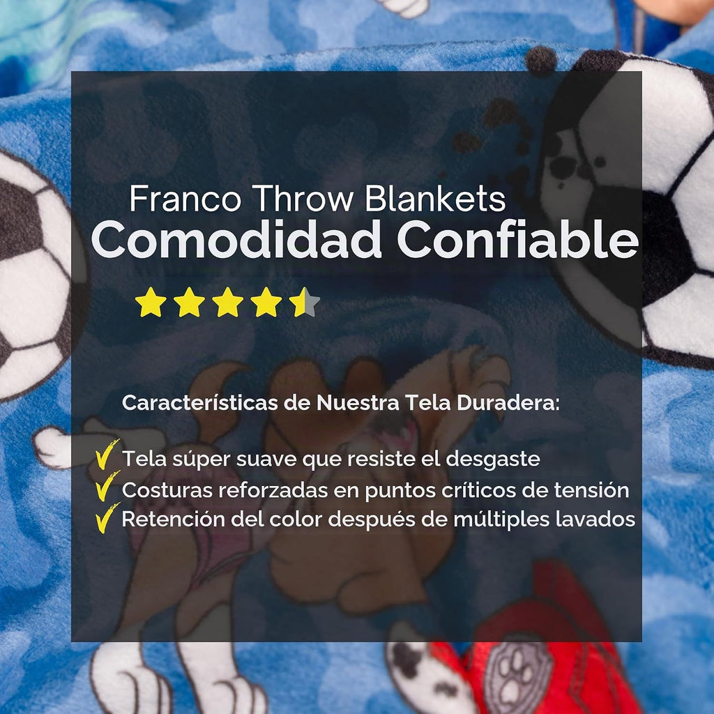 Paw Patrol - Manta deportiva de fútbol para niños, 46 x 60 pulgadas, manta de felpa suave para sofá, cama o eventos deportivos, torneo mundial 2026 (producto con licencia oficial) por Franco