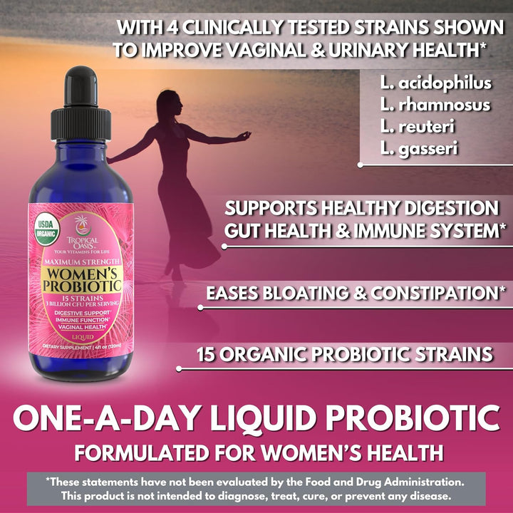 Probiótico Líquido Orgánico USDA para Mujeres | Equilibrio de pH, U...