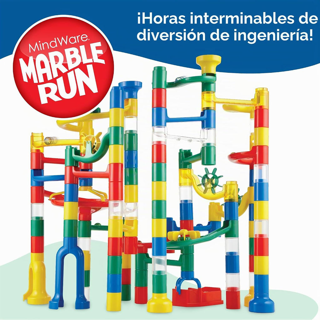 MindWare Marble Run: juego de 123 piezas (103 piezas duraderas y 20 canicas) Juego de construcción STEM para niños