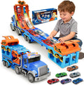 Camiones de juguete para niños de 3 a 5 6 a 8 años, camión transportador de automóviles de juguete con pista de carreras